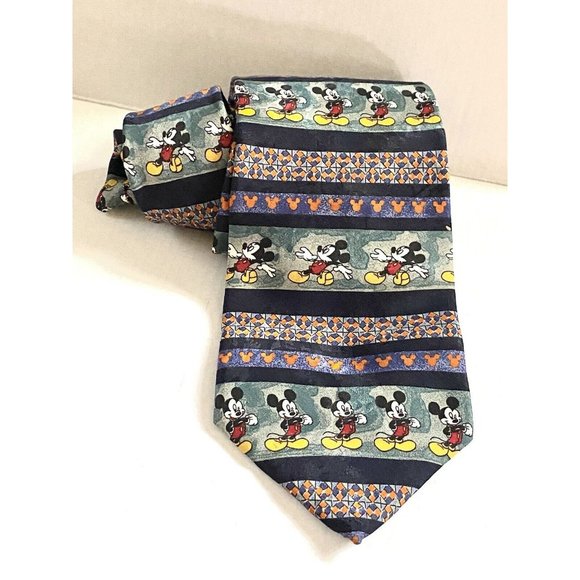 DISNEY STORE Silly Mickey Mouse Silk Tie Repetitive Stripe Pattern - Picture 5 of 8
